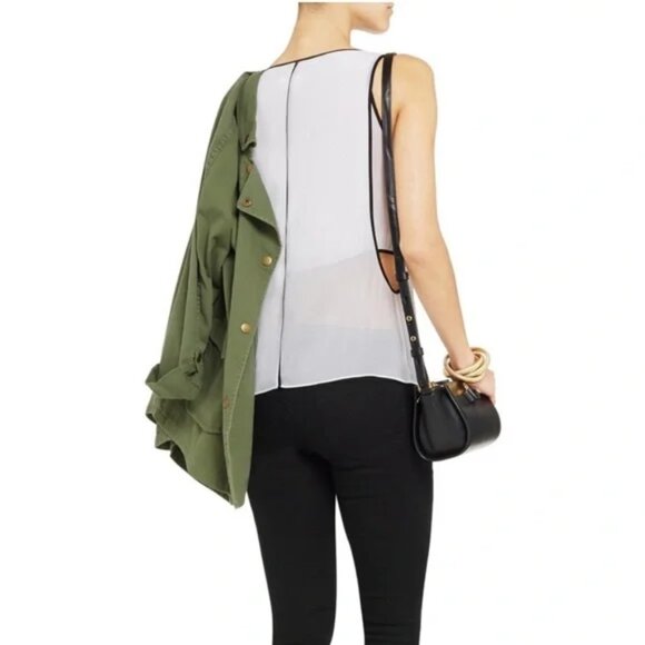 Helmut Lang Double Layered Chiffon Tank White Black Longline Minimalist size S - Picture 4 of 15